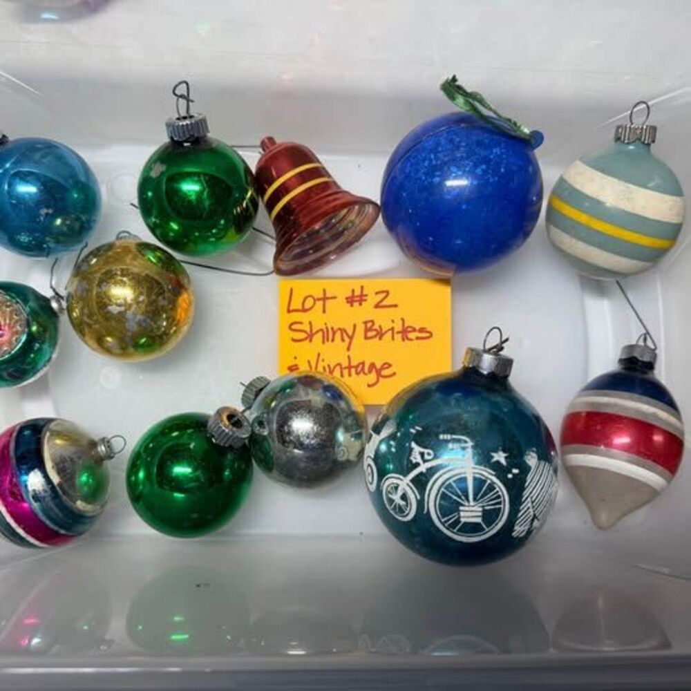 Lot #2 Vintage Shiny Brite Glass Christmas Ornaments Lot Bicycle USA Japan 11pcs